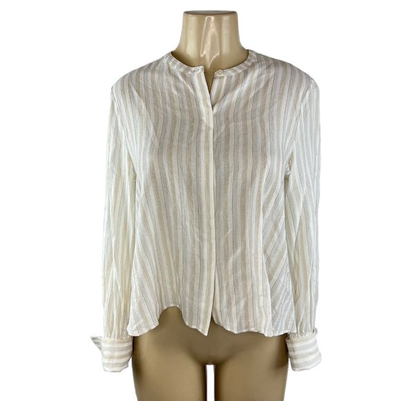 Theory Easy Shirt Size Small Corded Texture Ivory Multi Striped Cuffs Career Top - Picture 5 of 13